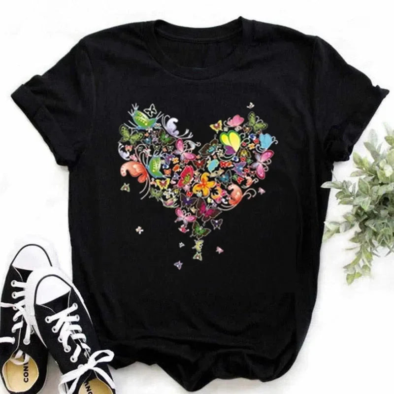 Maycaur Finger Heart Women's T-Shirt | Korean Ulzzang Graphic Tee | 90s Girl Casual Fashion Top