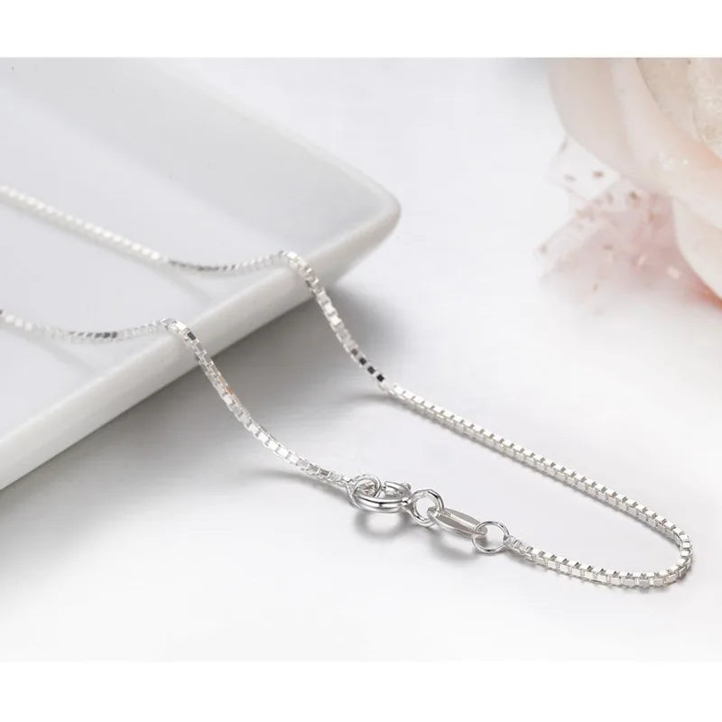 925 Sterling Silver Box Chain Necklace – Thin 1mm Solid Silver Chain for Women, Men & Kids (35–80cm)