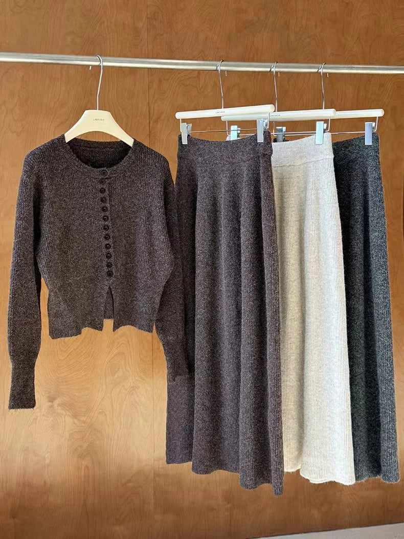 🍂 Soft Cozy Women’s Knitted Sweater & Cardigan Top 👚 Plus Dress Two-Piece Set ✨ Autumn Winter Long Sleeve Commute Wear