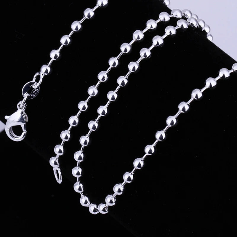 925 Sterling Silver 5mm Round Necklace – 18/20/24 Inch Unisex Fashion Jewelry