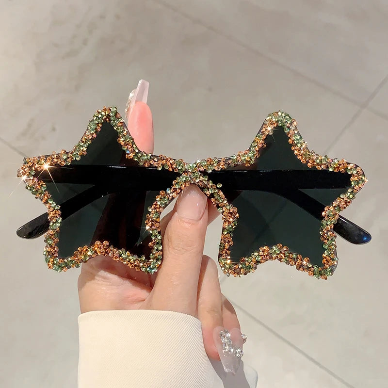 KAMMPT Chic Stars Design Pink Shades – Women Rhinestone Shiny Trendy Sun Glasses | Holiday & Beach INS Brand