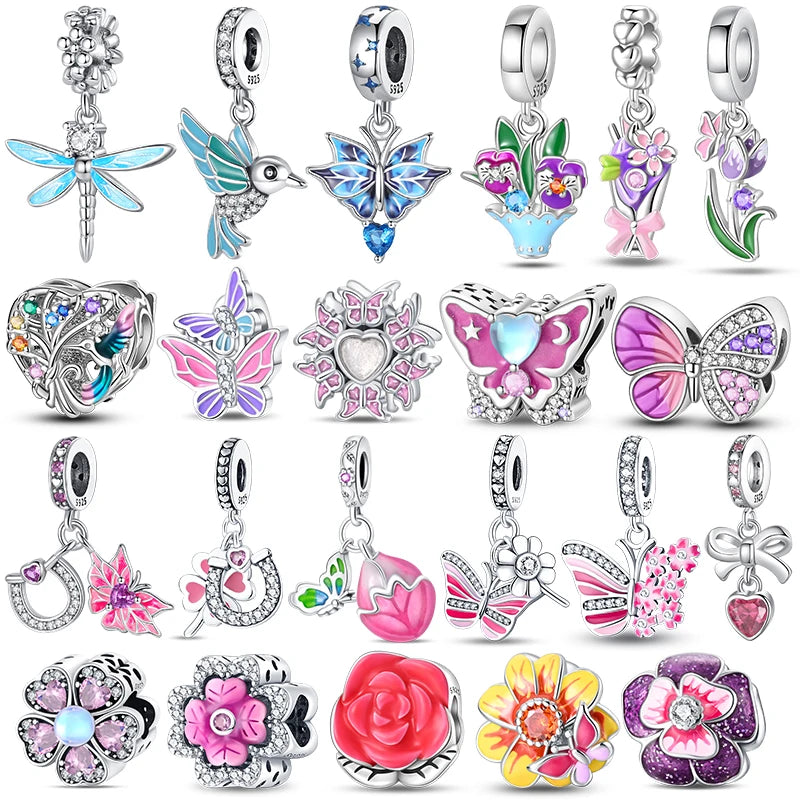 Fashion 925 Sterling Silver Colorful Butterfly Dragonfly Hummingbird Charms – Spring Series Beads Fit 925 DIY Bracelet