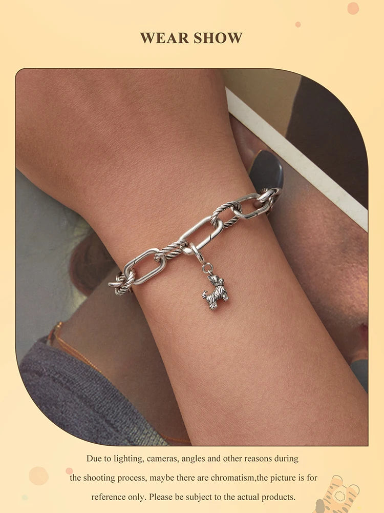 WOSTU 925 Sterling Silver Pet Dog Charm Pomeranian Yorkshire Terrier Pendant for Women Bracelet