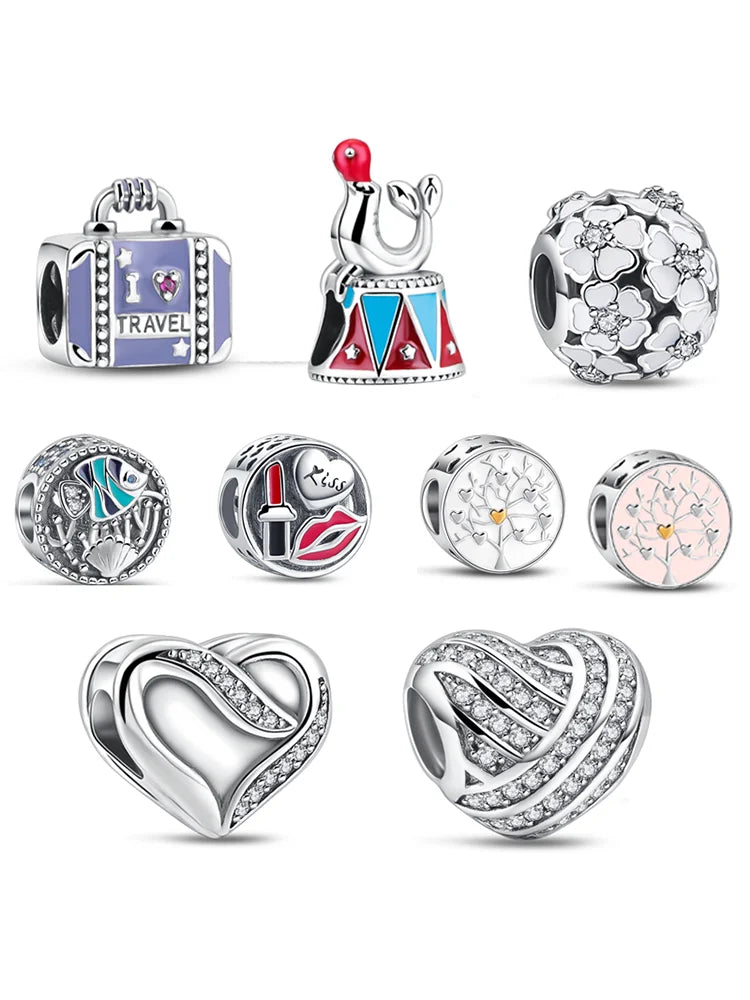 Original 925 Sterling Silver Lucky Flower & Love Bead Charm – Fits Pandora Bracelet, Women’s DIY Jewelry Gift