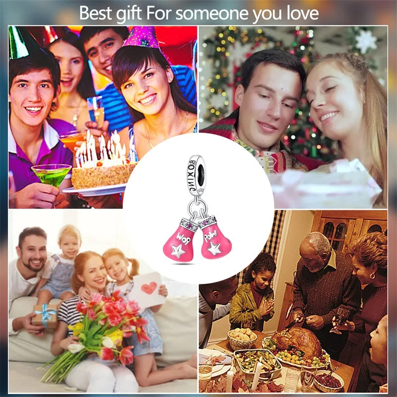 925 Silver Plated Magic Mirror Princess Angel Pink Charm Beads | Fits Original Pan 925 Bracelet | Exquisite DIY Jewelry