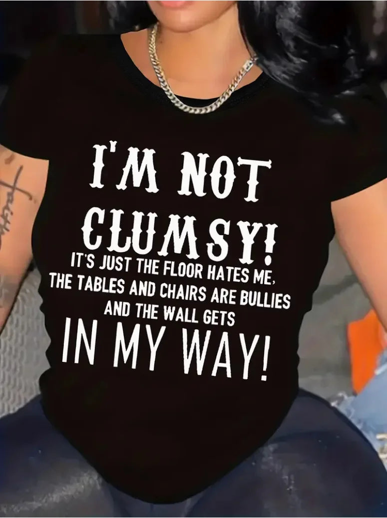Plus Size Women’s “I’m Not Clumsy” T-Shirt 😄 Casual Summer Graphic Tee ✨