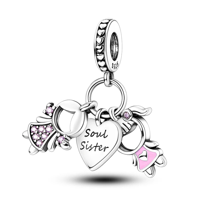 925 Sterling Silver Mother Daughter Love Embrace Pendant Charm | Heart Shaped Bracelet Bead DIY Fine Jewelry Gift