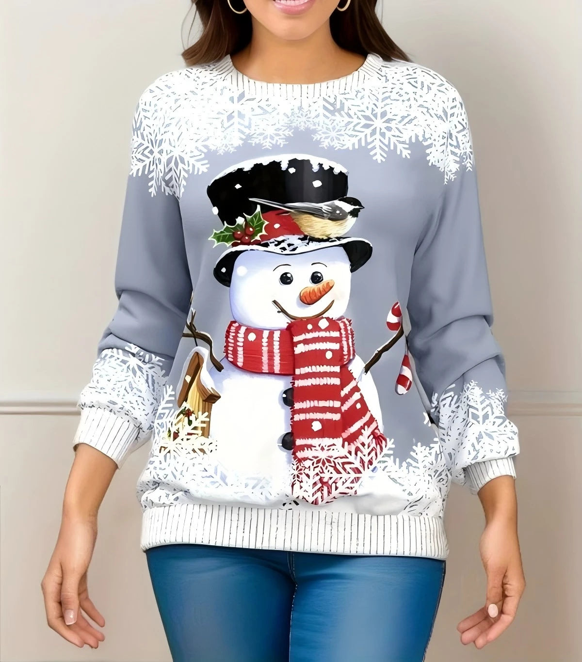 Festival Fashion Women’s T-Shirts | Christmas 3D Snowman Sweatshirt | Long Sleeve Pullover Tops for Winter