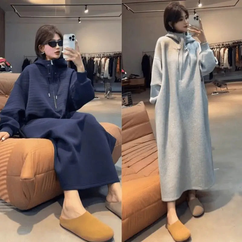 plus Size Materni Dr Sweatirt Dr Autumn Winter Straight Cut Long Dr Women's Lazy Sle 300 Pou Fat MM