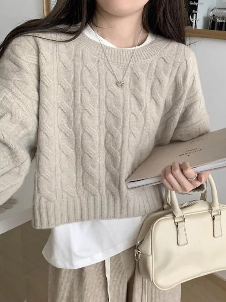 Soft ort Knitted Sweater Women's Top Lazy Sle Inner Wear Autumn Winter New Arrival Twist Cotton Long Sve round Ne Sw...