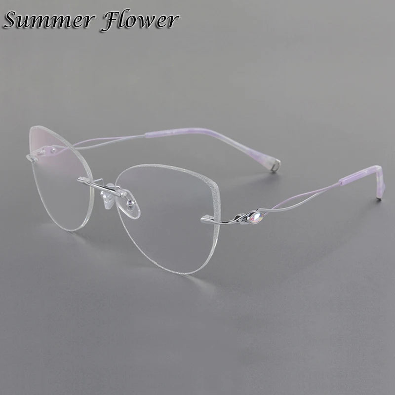 Women Rimless Titanium Cat Eye Glasses – Elegant Lightweight Butterfly Design Prescription Eyewear