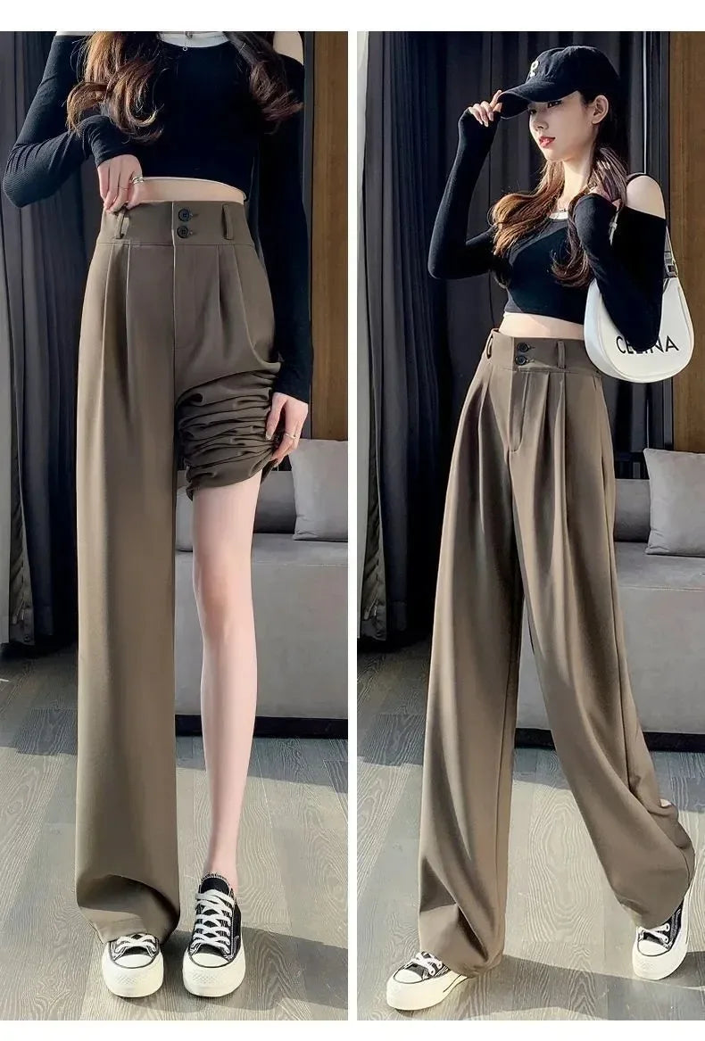 Elegant Wide Leg Pants | Women’s Korean Style High Waist Black Baggy Trousers