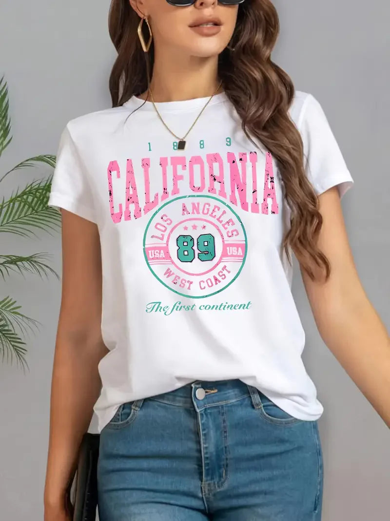 100% Cotton California Los Angeles Women’s T-Shirt | Artistic Print Casual Summer Tee