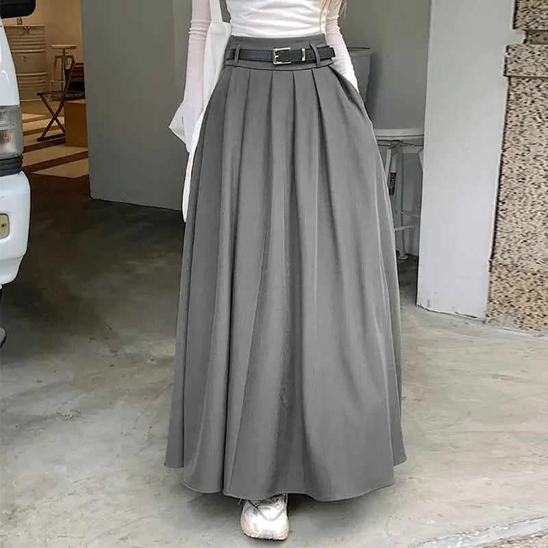 ZANZEA Women High Waist Pleated Swing Skirt – Vintage Korean Style Long Solid Skirt for Spring 2024