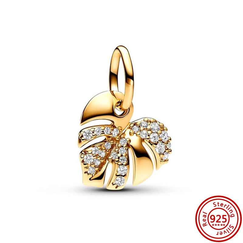 925 Silver Golden Bees & Yellow Roses Dangle Charm | Fit Original Bracelet Jewelry Gift