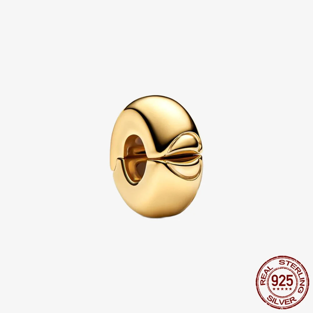 Sparkling Golden Series 925 Sterling Silver Pavé Clip Charm | Fit Original Pandora Bracelet – DIY Jewelry Christmas Gift