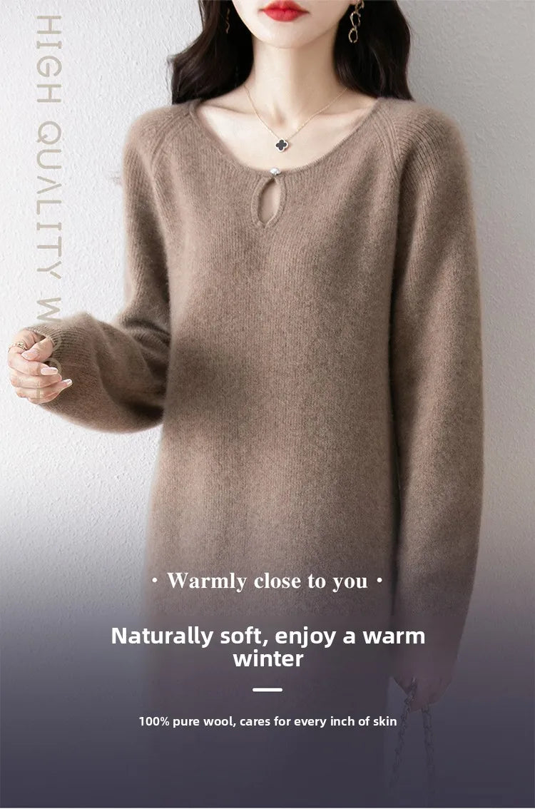 Loose Knitted Sweater Dress for Women – Round Neck Long Sleeve Casual Autumn New Arrival Elegant Fashion Dress