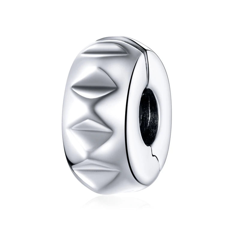 BISAER 925 Sterling Silver Clip Spacer Charm – Star & Cross Stopper Bead Fit Pandora Bracelet DIY Women’s Jewelry