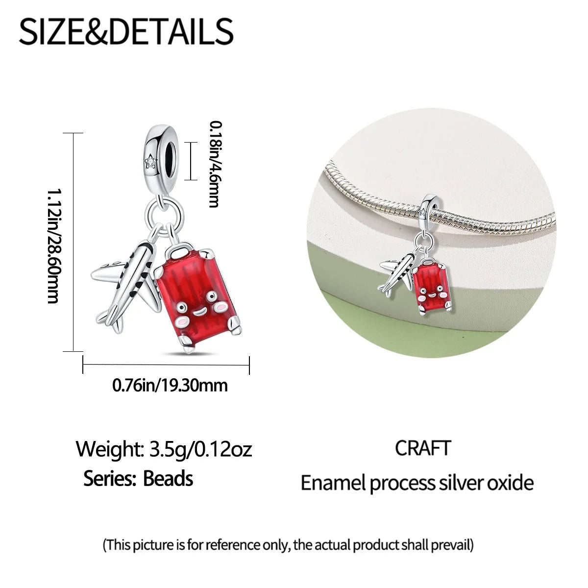 925 Sterling Silver Travel & Luggage Attractions Zircon Charm Beads | Fit Pandora Bracelet