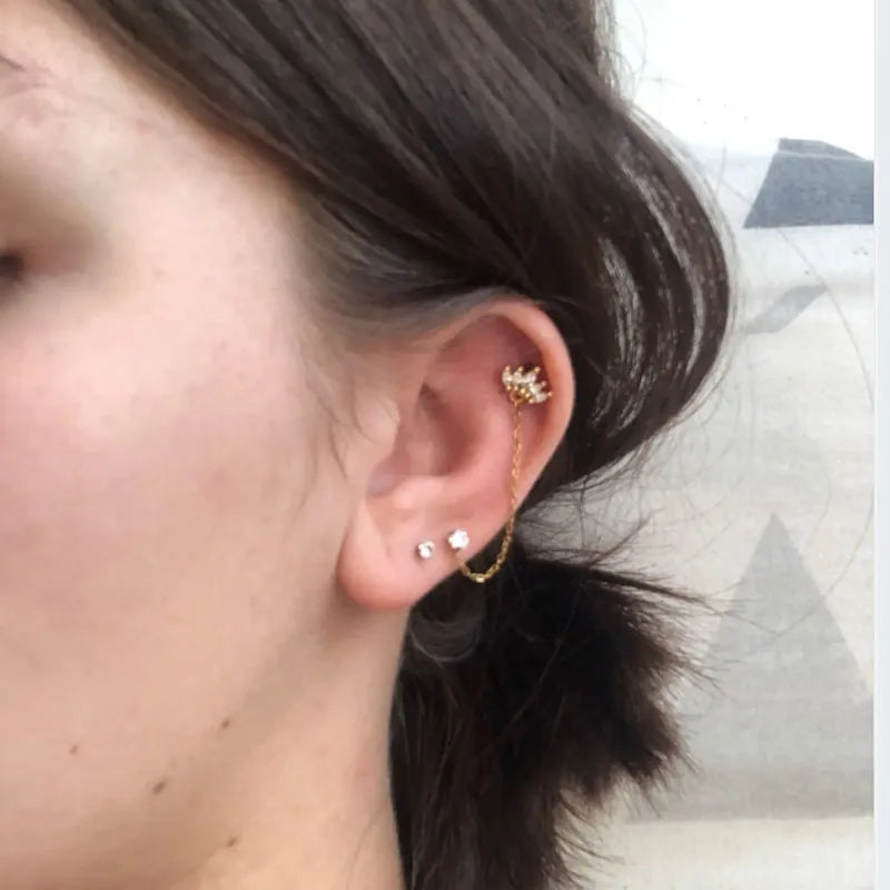 Women’s Punk Rock Helix Ear Cuff with Long Chain | Surgical Steel Fake Cartilage Hoop Earrings Set