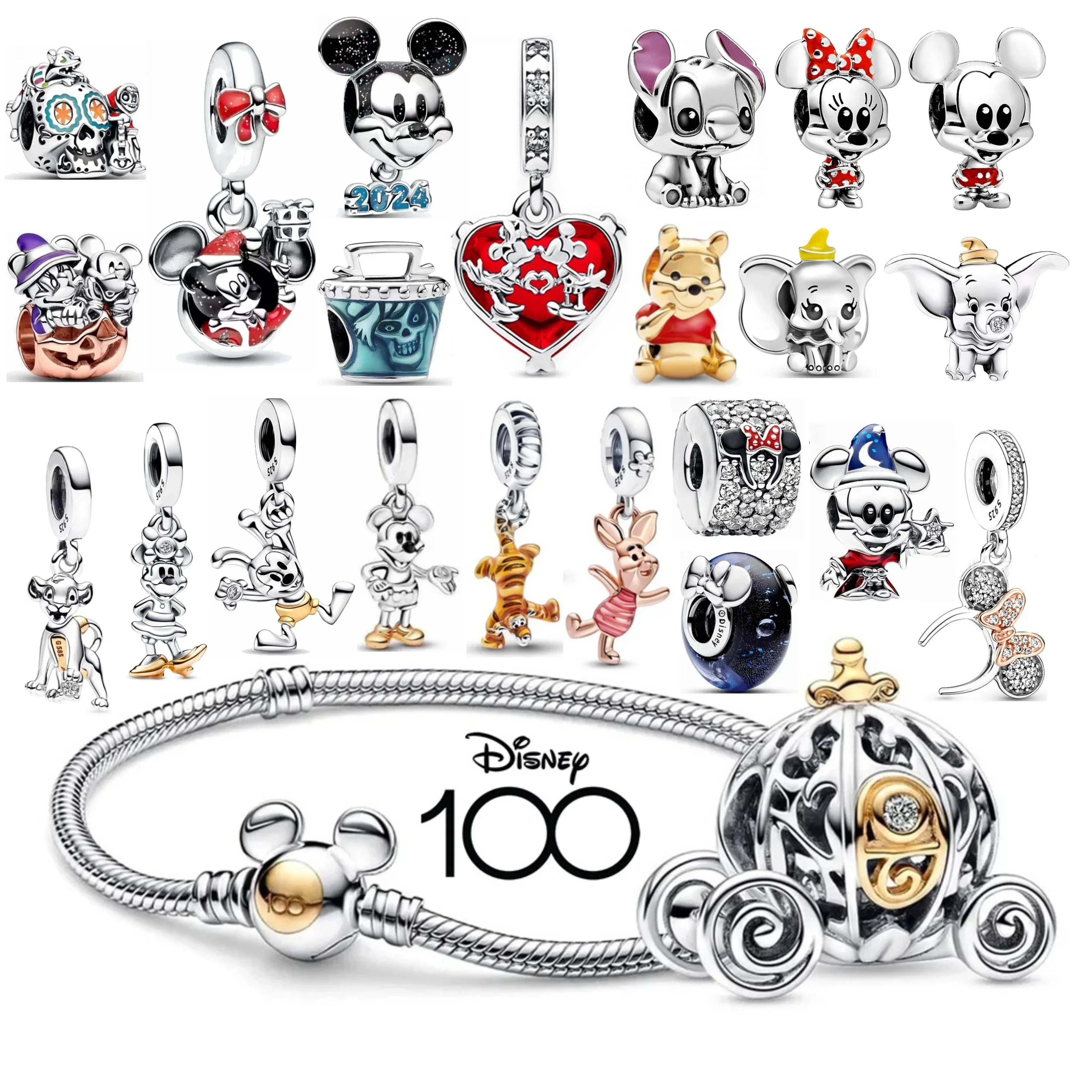 925 Sterling Silver Disney Character Beads – Mickey, Minnie, Princess, Stitch, Iron Man, Spiderman Charms for Pandora Bracelet