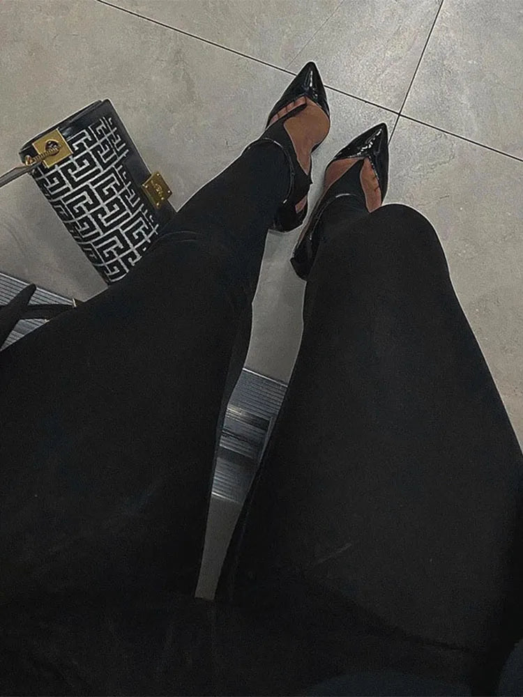 Women’s Black High Waist Skinny Pants | Y2K Glitter Winter Leggings 2024