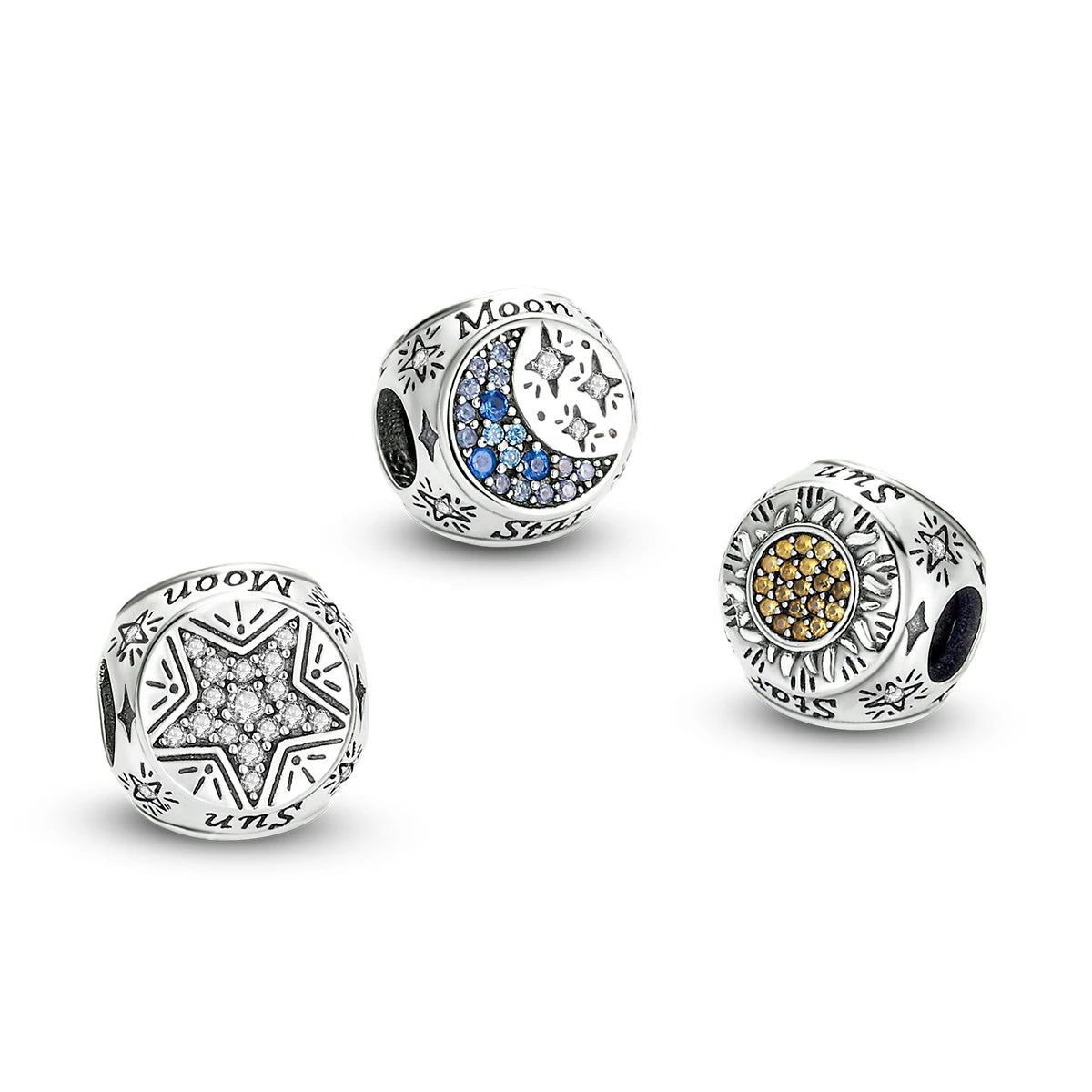 Silver Plated Colorful Glowing Moon & Stars Rainbow Dangle Charms | Fit Original Bracelet & Necklace | Women’s Jewelry Beads