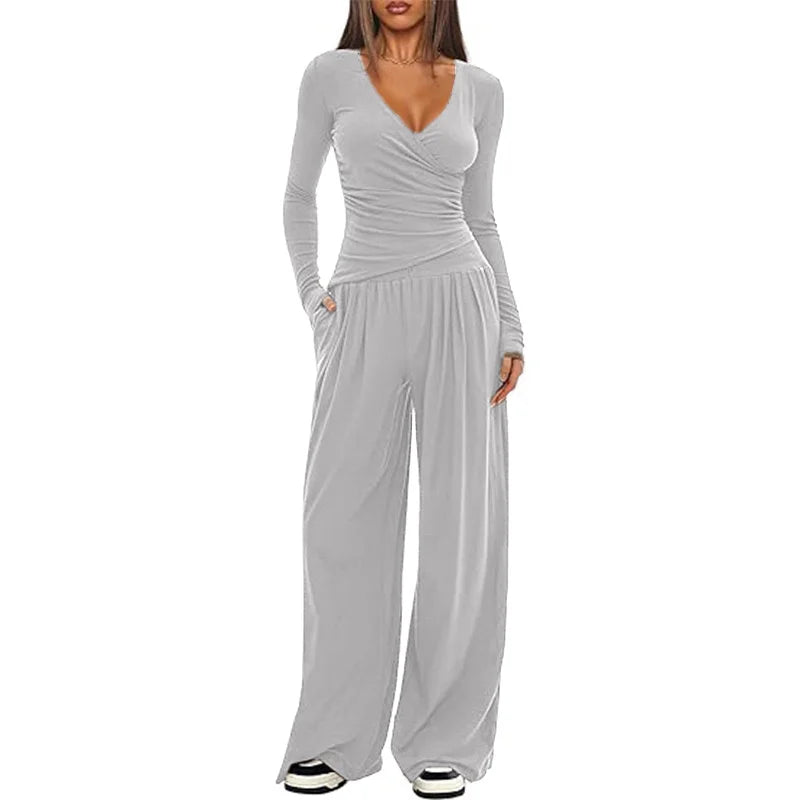 2025 Autumn Winter Women's Wide Leg Pants Set – Long Sleeve Multi-Occasion Sportswear & Commuting Hot Seller 🍂✨