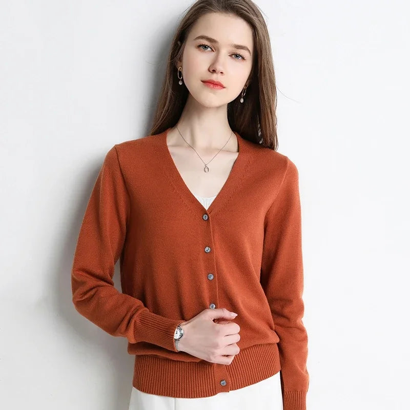 Women Cardigans V-Neck Long Sleeve Knitted Outerwear – Korean Fashion Solid Thin Spring Autumn Sweater