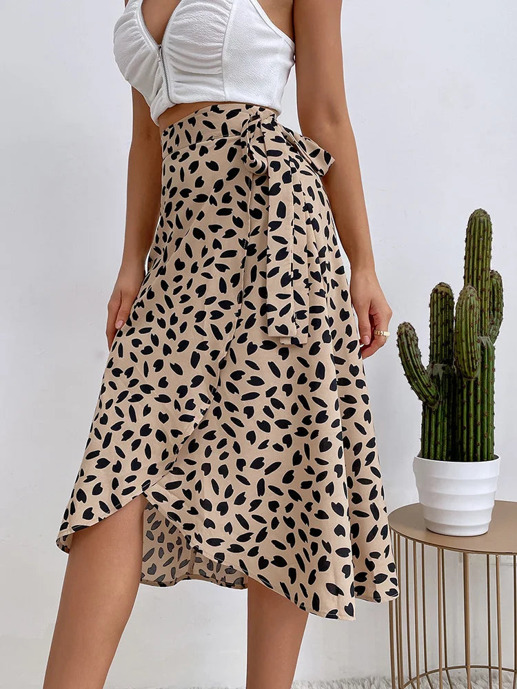 Benuynffy Boho Women’s High Waist Tie Side Wrap Skirt – Summer Asymmetrical Knee-Length A-Line Skirt