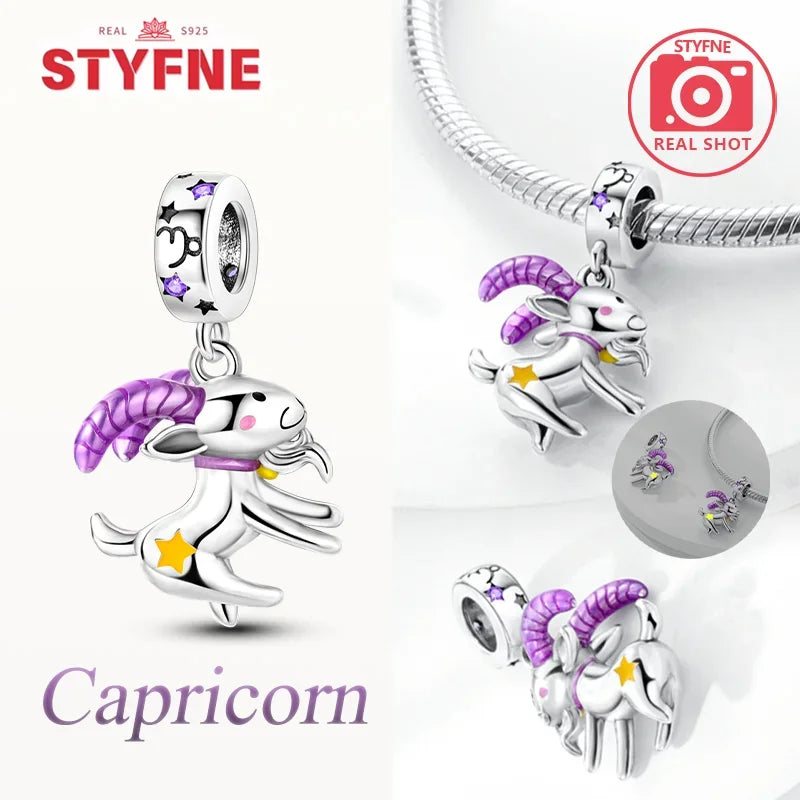 925 Sterling Silver Luminous Constellation Zodiac Charm – Scorpio, Aries, Cancer Pendant Bead Fit Original Pandora Bracelet Women Jewelry