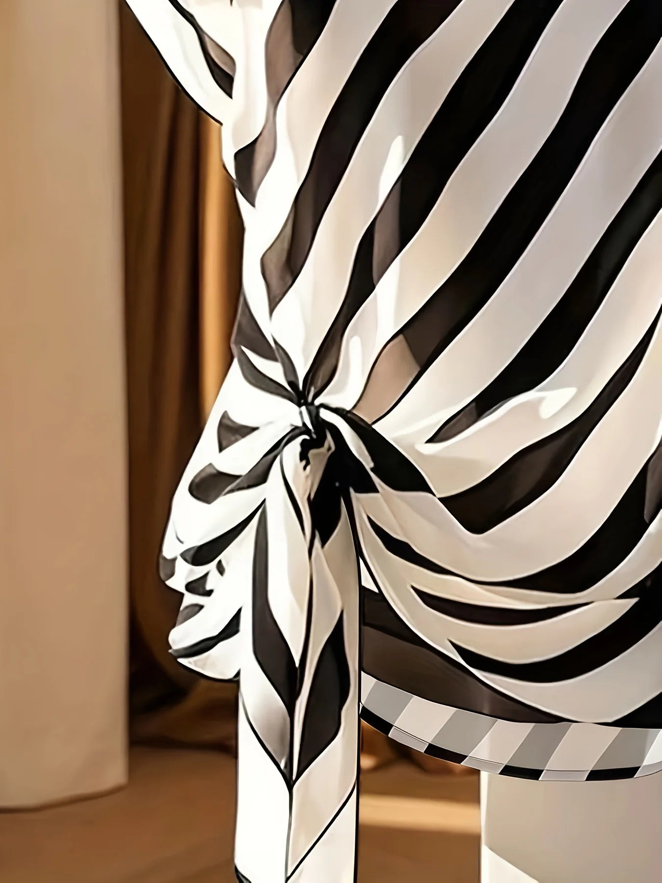 Women’s Striped Sleeveless Short Shirt – Round Neck Butterfly Waist Tie Casual Business Top 🦋✨