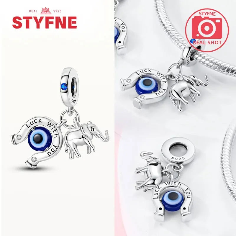 925 Sterling Silver Lucky Eye & Four Leaf Clover Charms – S925 Beads Fit Pandora Bracelet DIY Jewelry Gift for Women