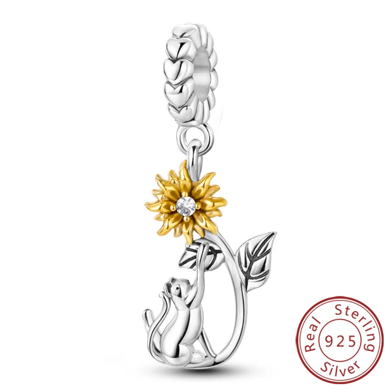 New 925 Sterling Silver Sunflower Heart Charm Bead | Original Bracelet DIY Jewelry Gift for Women