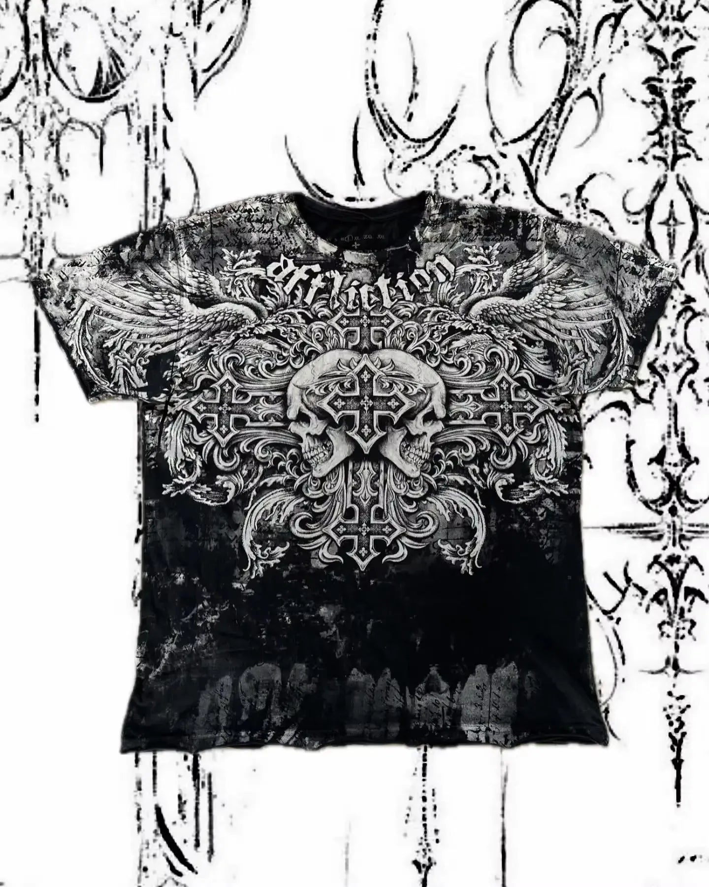 Vintage Avirex Black Short Sleeve T-Shirt | Rhinestone Double-Sided Print Retro Streetwear Top