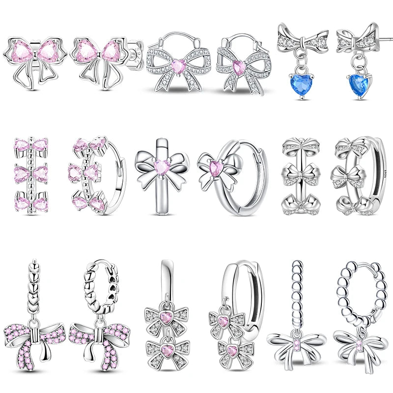 925 Sterling Silver Sweet Bow Heart Zircon Hoop Earrings | Women’s Shining Proluxy Fine Jewelry Gift for Engagement & Birthday