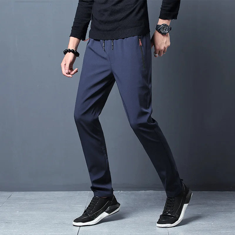 Ice Silk Men’s Pants 2023 – Black & Gray Summer Casual Business Straight Leg Sweatpants