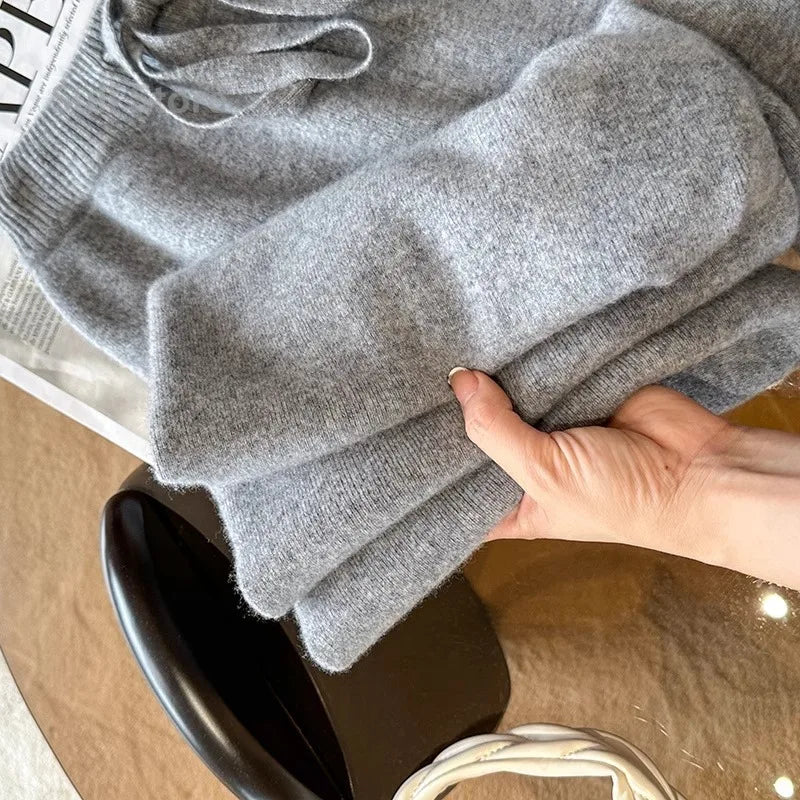 Autumn & Winter Women’s Wool High Waist Loose Wide Leg Pants – Cloud Casual Soft Straight Trousers