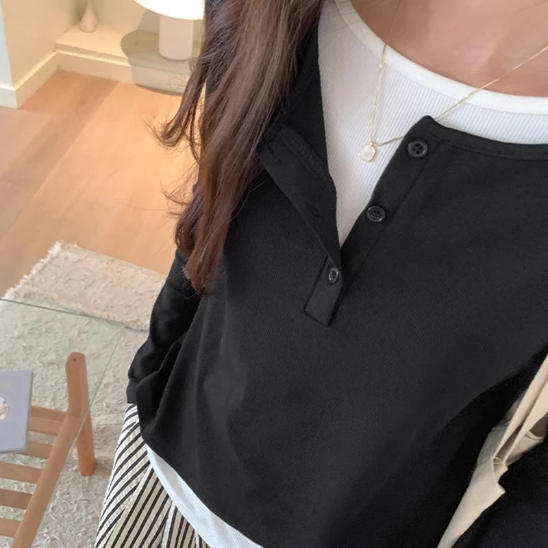 Slimming Effect Pure Cotton Long Sleeve Top – Women’s Loose Fashionable Base Shirt Spring Autumn 2025