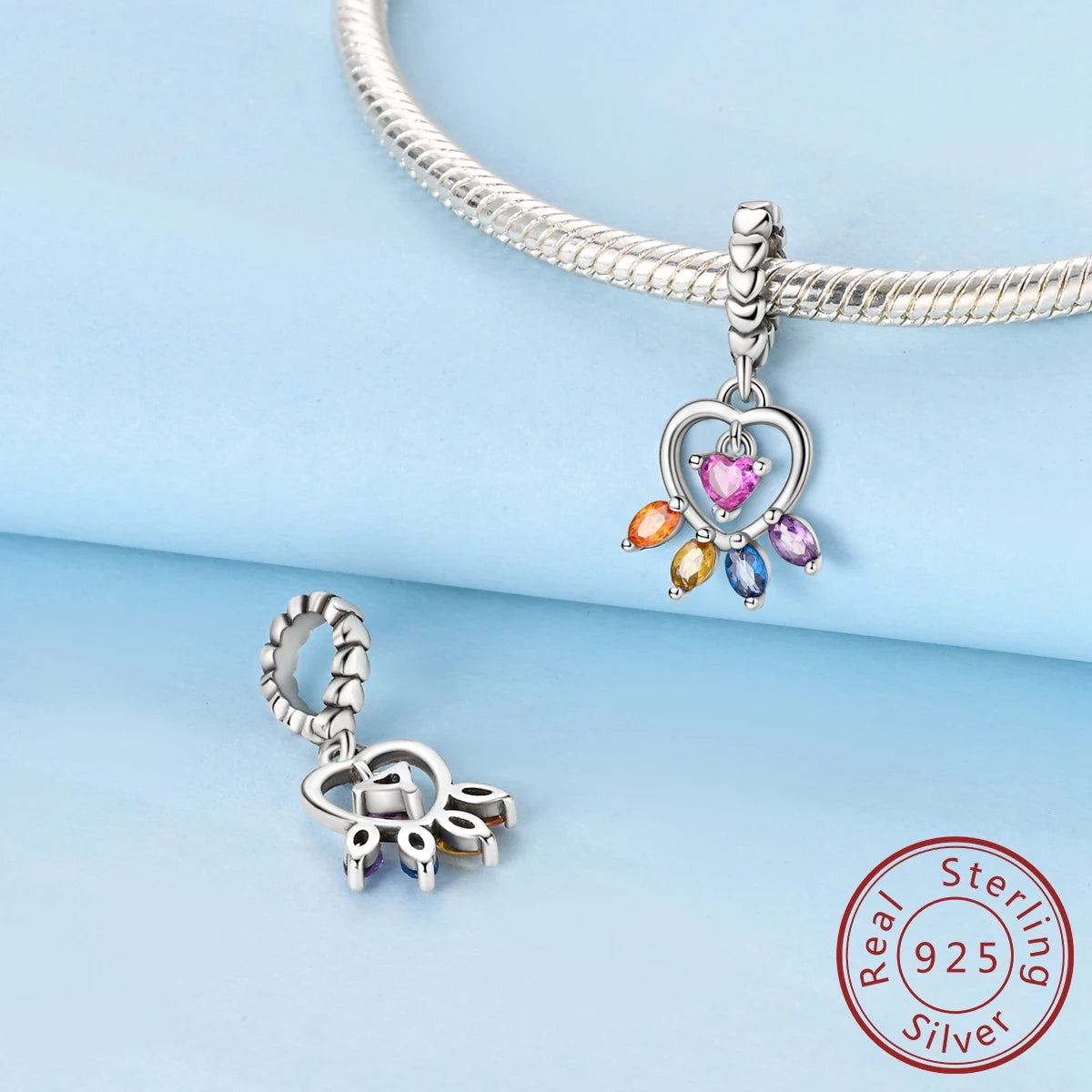 925 Sterling Silver Pink Zircon Heart Cross Charm | Fits Pandora Original Bracelet | Women’s Pendant DIY Jewelry Gift