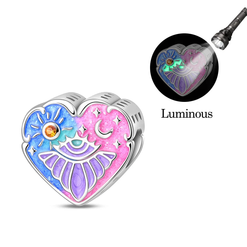Original 925 Sterling Silver Luminous Lantern & Magic Cat Charm Bead | Glowing Angel Jungle Pendant for Bracelet Jewelry
