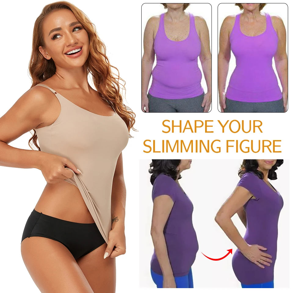 Seamless Shapewear Tank Top Camisole – Women’s Tummy Control Smooth Compression Vest in Nude & Black