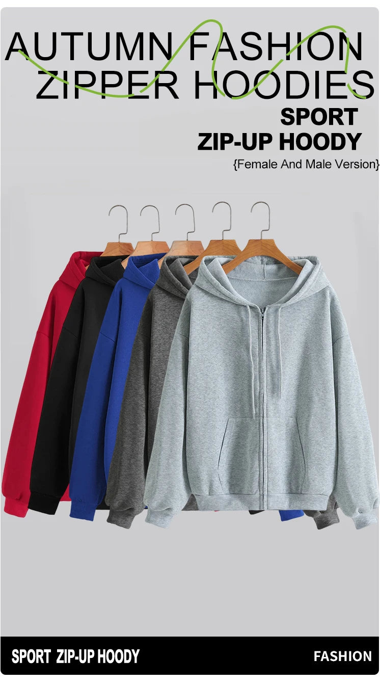 Women’s Solid Zipper Hoodie | Warm Fleece Hooded Sweatshirt | Autumn Casual Streetwear with Pockets