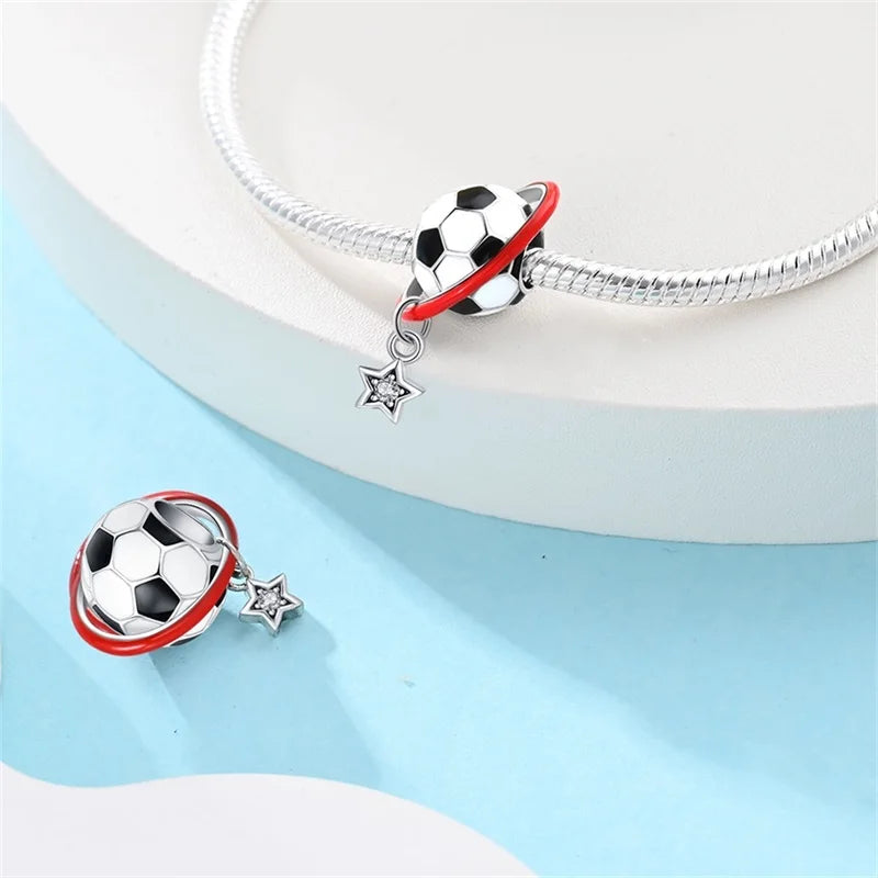 925 Sterling Silver Soccer Trophy Jersey Charm Beads – Fits 3mm Bracelets DIY Jewelry
