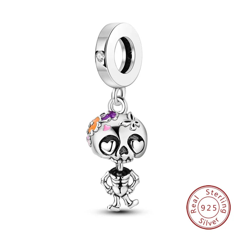 Halloween 925 Sterling Silver Charm Bead – Pumpkin, Witch, Skeleton, Mummy & Candy Pendant for DIY Original Bracele