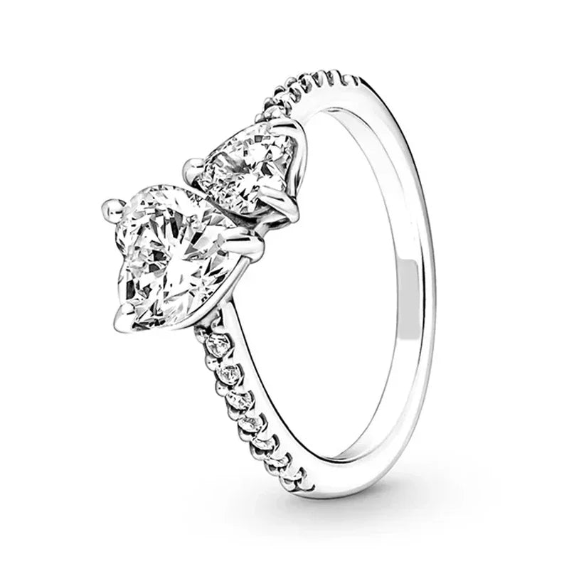 925 Sterling Silver Double Heart, Bow & Starfish Crown Rings | Women’s Moon Ring Fine Jewelry Wedding & Valentine Gift