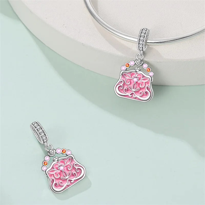 925 Silver Plated Magic Mirror Princess Angel Pink Charm Beads | Fits Original Pan 925 Bracelet | Exquisite DIY Jewelry