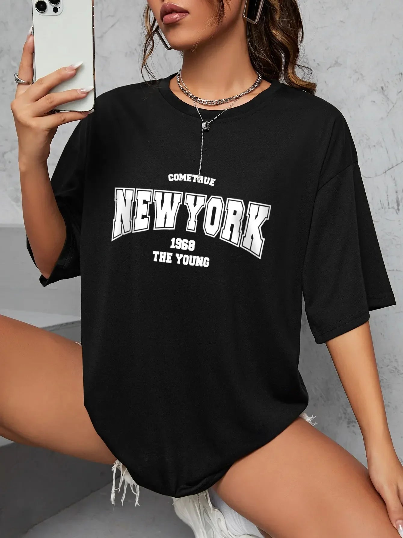 When 1968 New York Oversized T-Shirt for Women | Creative Streetwear Casual Top | Trendy Graphic Daily Tee