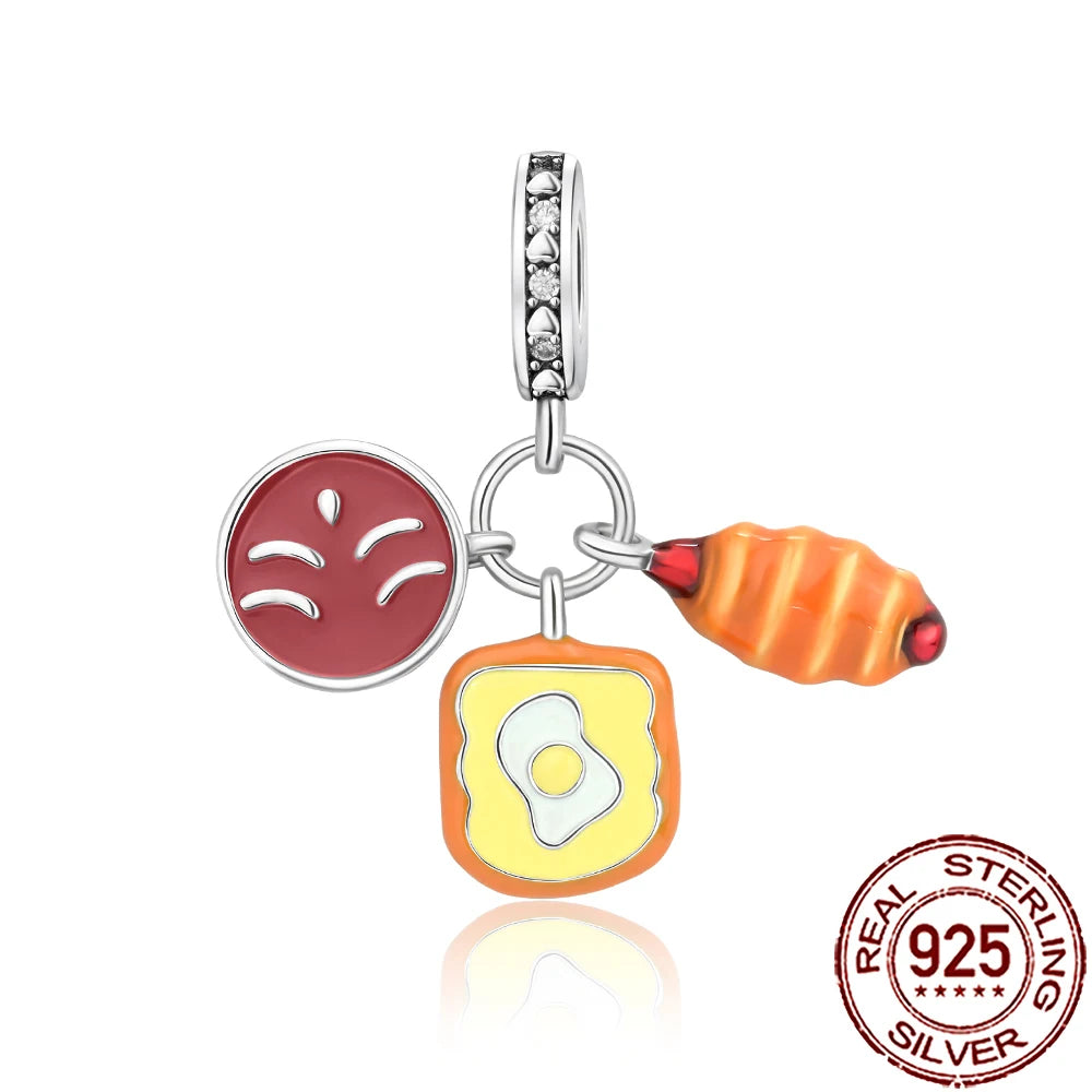 2025 New 925 Sterling Silver Coffee, Cake, Fruit & Burger Charms | Fit Pandora Bracelet & Necklace DIY Jewelry
