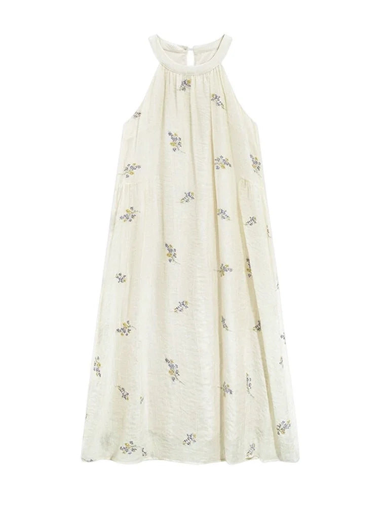 Fashionable Korean Loose Floral Dress – Women’s Summer 2024 Sweet A-Line Midi Hanging Neck Round Neck Beach Dress